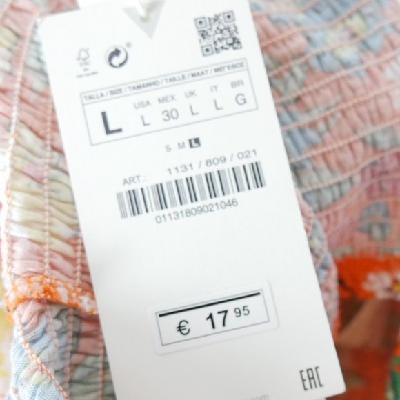 NWT Zara Orange Floral Crop Top Short Bubble Puff Sleeve Large - Picture 3 of 14